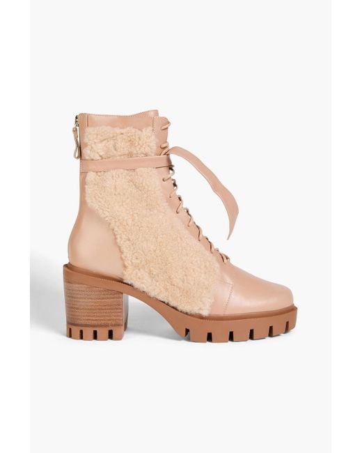 Alexandre Birman Natural Clarita Bow-Detailed Shearling Combat Boots