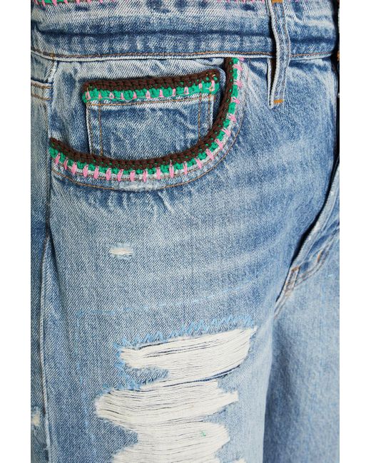 FRAME Blue X Julia Sarr-jamois Crochet-trimmed Distressed High-rise Boyfriend Jeans