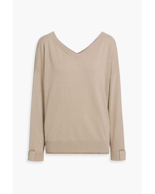 Brunello Cucinelli Natural Bead-Embellished Cashmere Sweater