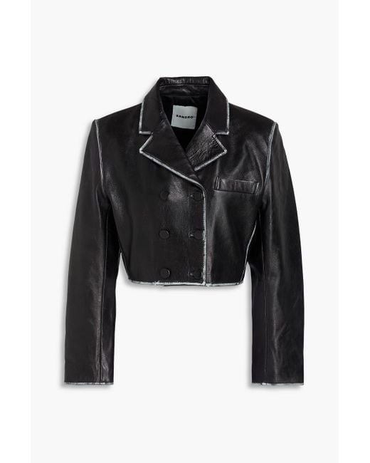 Sandro Black Cropped Leather Blazer