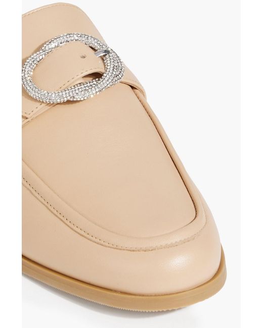 Stuart Weitzman White Crystal Buckle Leather Mule