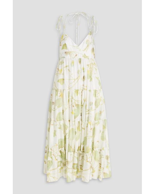 Erdem White Tiered Floral-Print Cotton Maxi Dress