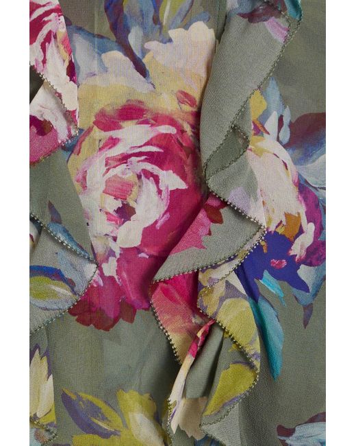 Nicholas Green Ruffled Floral-Print Silk-Chiffon Blouse