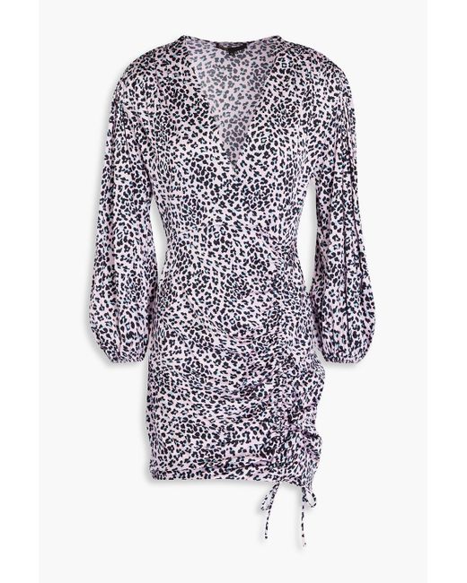 Maje Pink Wrap-effect Leopard-print Satin Mini Dress