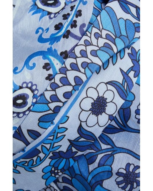 Sandro Blue Printed Linen-blend Gauze Wrap Blouse