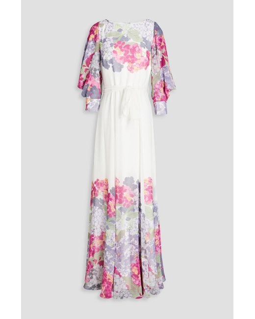 Mikael Aghal Pink Floral-print Chiffon Maxi Dress