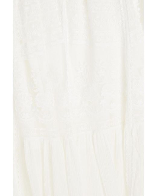 Saloni White Naki Paneled Tulle, Gauze And Cotton Maxi Dress