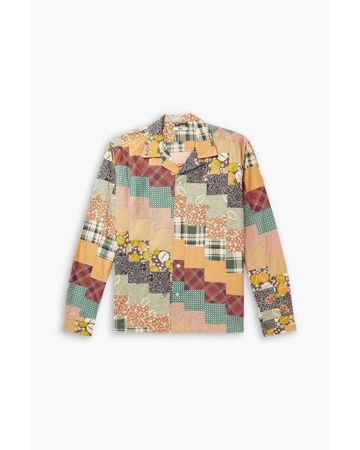 Bode Multicolor Diagonal Square Convertible-Collar Patchwork Cotton-Poplin Shirt for men