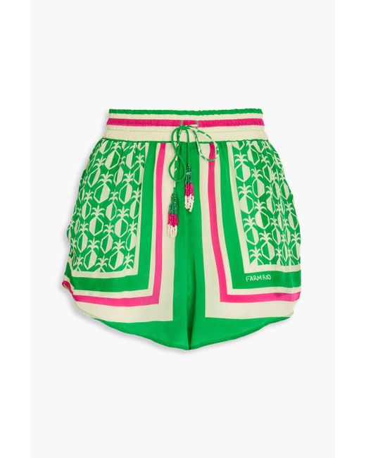 Farm Rio Green Bedruckte shorts aus crêpe de chine mit verzierung