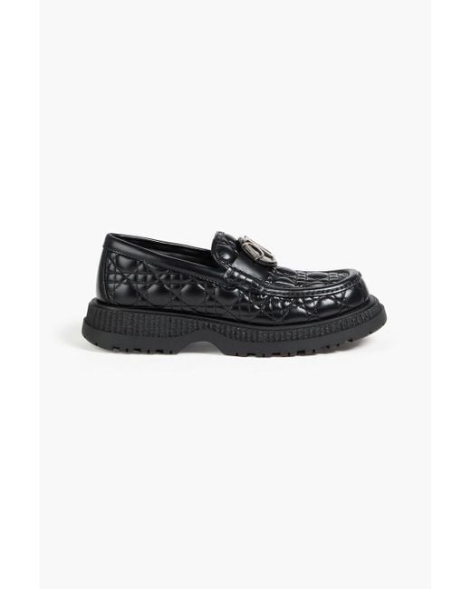 Dior Black Buffalo Quilted Embellished Leather Loafers for men