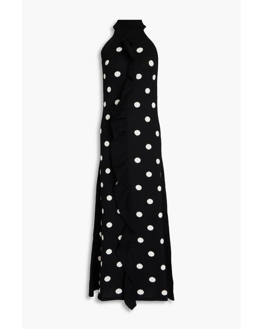 MSGM Black Polka-dot Wool-jacquard Halterneck Midi Dress