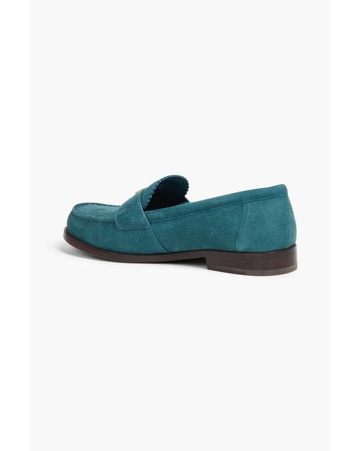 Tory Burch Blue Embellished Nubuck Loafers