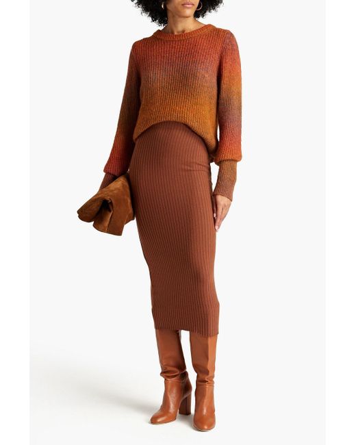 Enza Costa Brown Ribbed-knit Midi Skirt