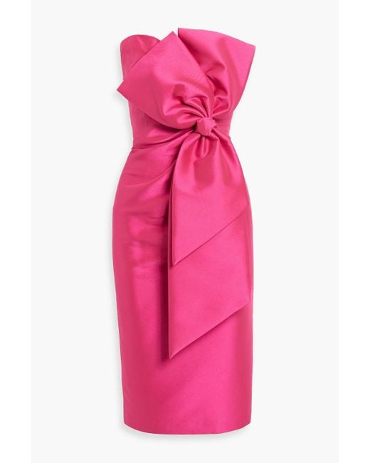 Badgley Mischka Pink Strapless Bow-Detailed Faille Midi Dress