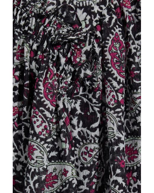 Isabel Marant Gray Noon Ruffle-Trimmed Printed Silk-Georgette Blouse