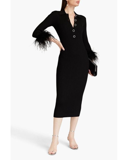 Rebecca Vallance Black Soraya Feather-trimmed Knit Dress