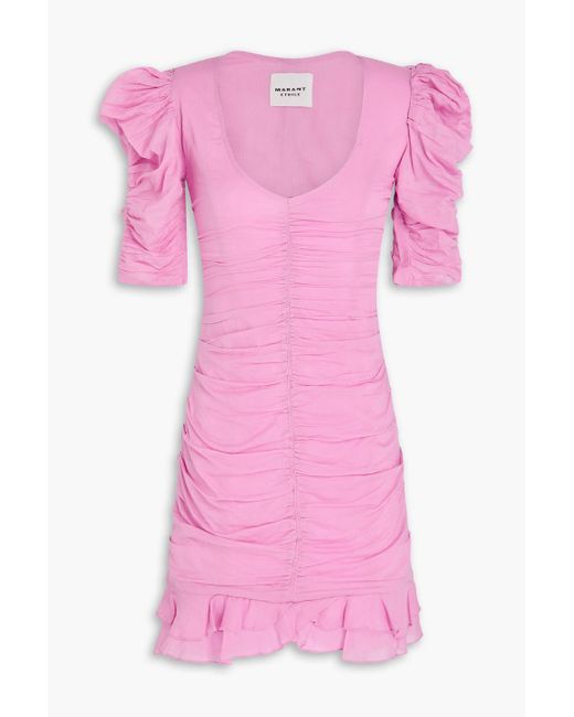 Isabel Marant Pink Sireny Ruched Cotton-Voile Mini Dress