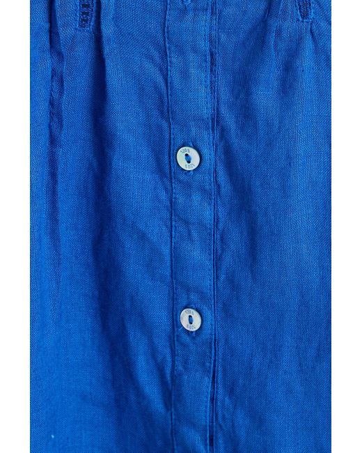 120% Lino Blue Bluse aus leinen mit biesen