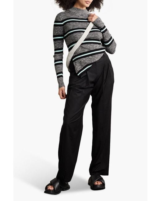 Proenza Schouler Gray Striped Ribbed-Knit Turtleneck Sweater