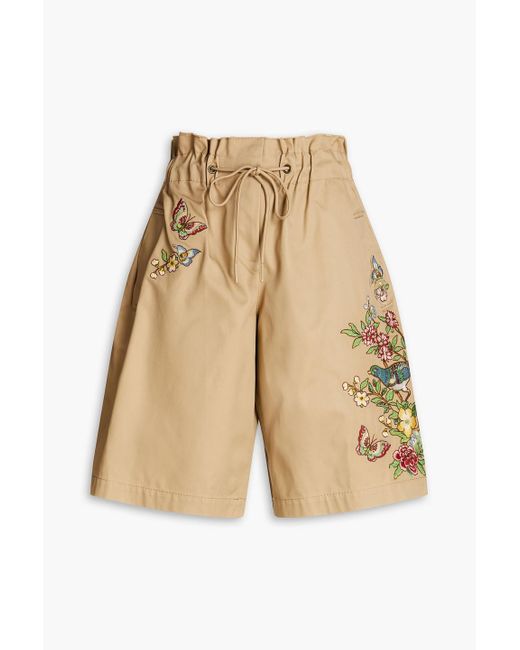 RED Valentino Natural Embroidered Cotton-drill Shorts