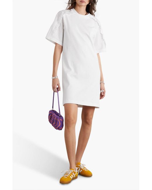 See By Chloé White Minikleid aus baumwoll-jersey mit popeline-einsatz und rüschen