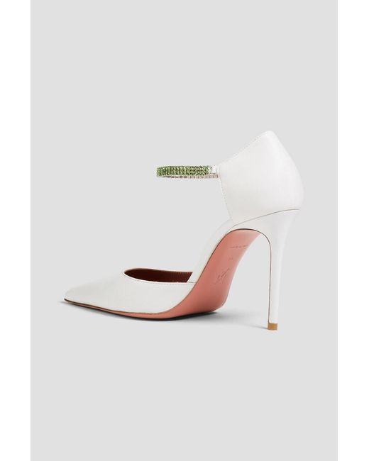 AMINA MUADDI White Ursina Crystal-embellished Leather Pumps