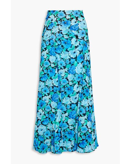 ROTATE BIRGER CHRISTENSEN Blue Floral-print Chiffon Maxi Skirt