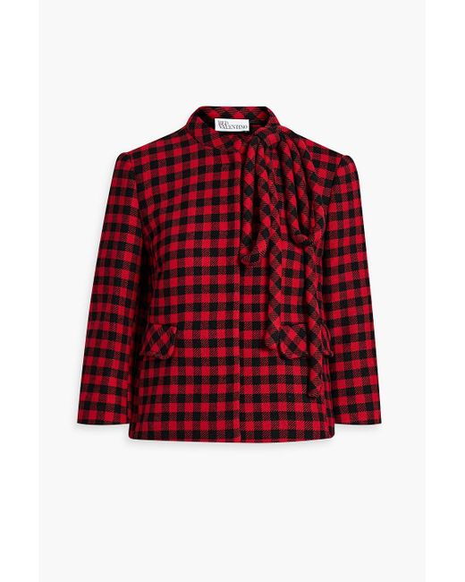 RED Valentino Red Bow-detailed Gingham Wool-blend Jacket