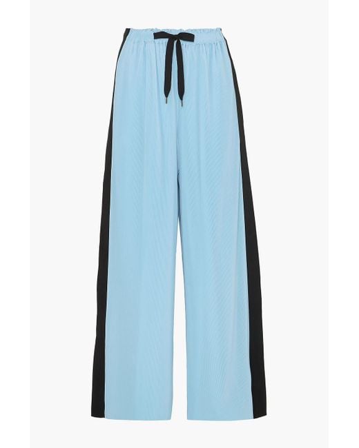 Roland Mouret Blue Haven Striped Plissé-jersey Wide-leg Pants