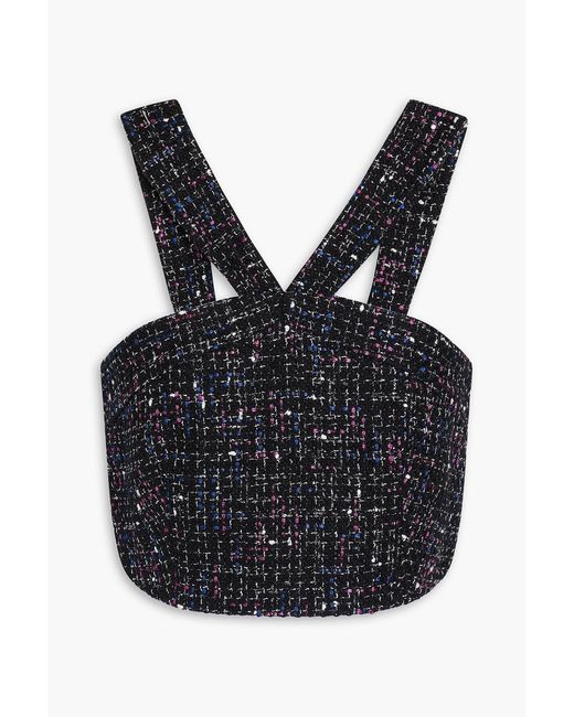 Sandro Black Cropped Metallic Cotton-blend Tweed Top