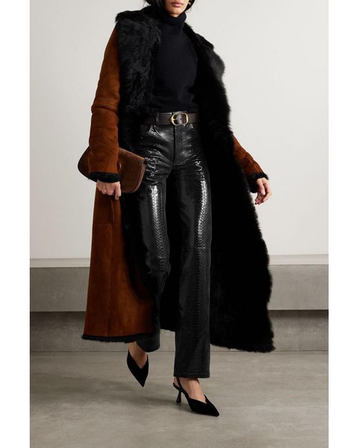 Dodo Bar Or Black Bora Snake-effect Leather Straight-leg Pants