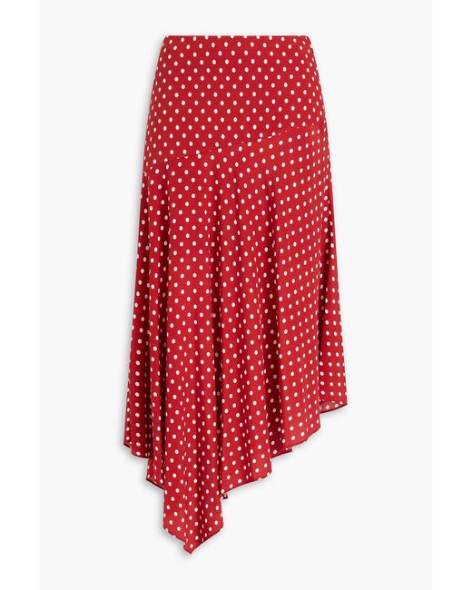 Veronica Beard Red Rosemary Asymmetric Polka-Dot Silk Crepe De Chine Maxi Skirt