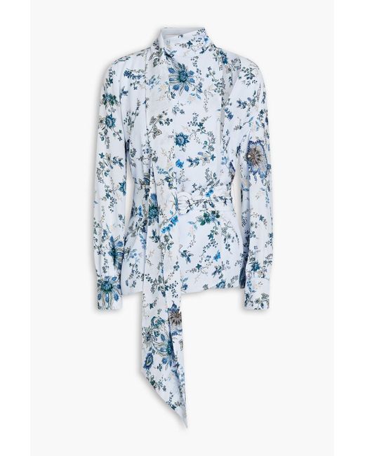 Erdem Blue Willia Floral-print Silk-crepon Blouse
