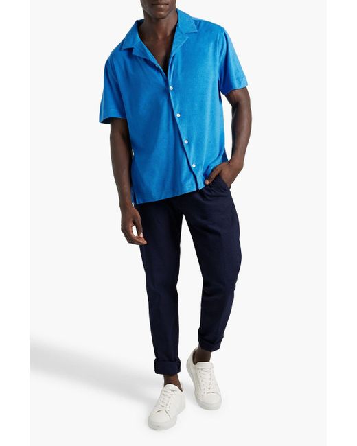 Frescobol Carioca Blue Roberto Cotton, Lyocell And Linen-blend Terry Shirt for men