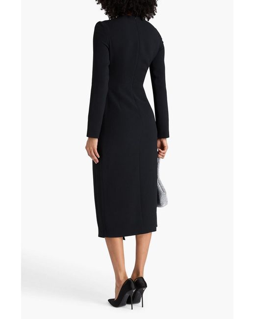 David Koma Black Asymmetric Crystal-Embellished Crepe Midi Dress