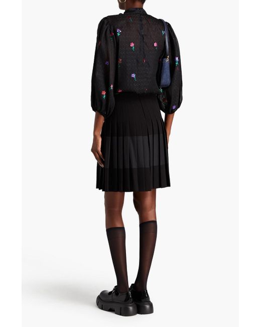 RED Valentino Black Embroidered Pussy-bow Silk-blend Blouse