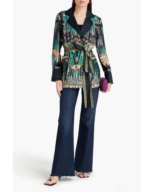 Camilla Green Embellished Printed Silk-twill And Satin Jacket