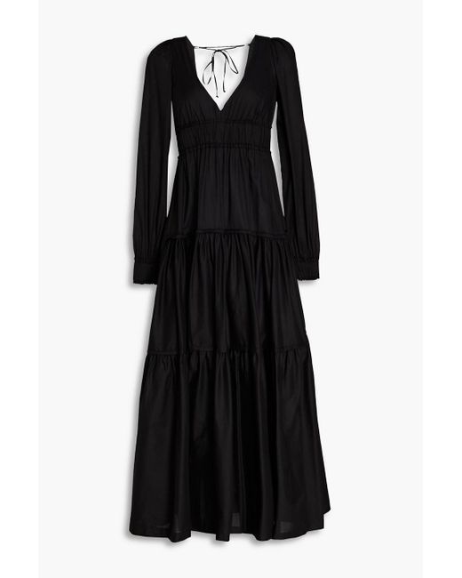 Three Graces London Black Theodora Gathered Cotton Maxi Dress