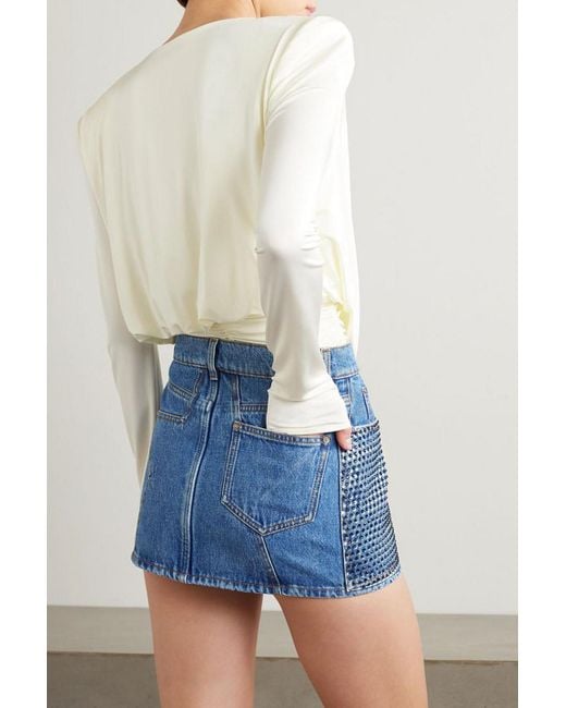 Area Blue Crystal-embellished Printed Denim Mini Skirt