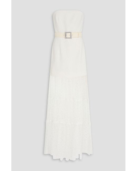 Rebecca Vallance White Mirabella Strapless Tiered Tulle And Crepe Gown