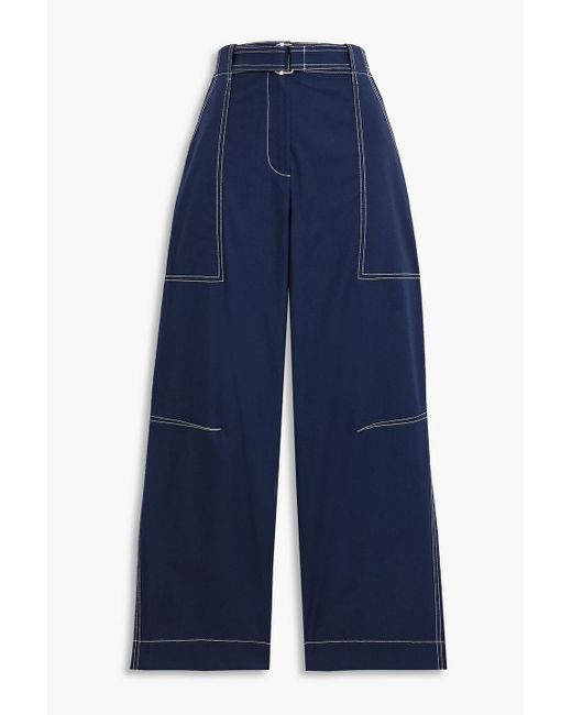 Jonathan Simkhai Blue Kairi Cropped Belted Cotton-blend Canvas Wide-leg Pants