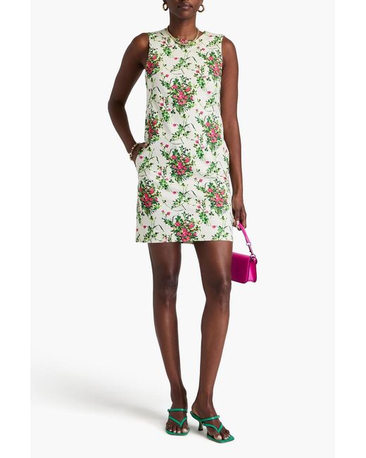 Carolina Herrera Green Floral-print Stretch-cotton Twill Mini Dress