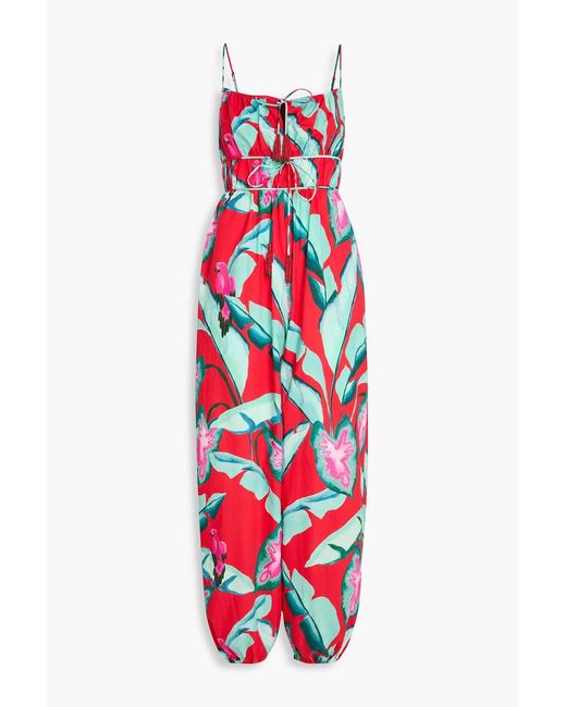 Farm Rio Red Printed Cotton-Poplin Jumpsuit