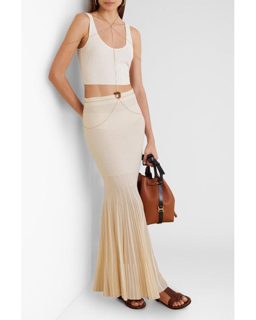 Chloé Natural Pleated Ribbed Wool And Silk-blend Maxi Skirt