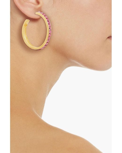 Kenneth Jay Lane Metallic Tone Crystal Hoop Earrings