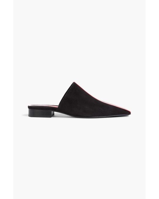 Ferragamo Black Selestina Suede And Patent-Leather Slippers