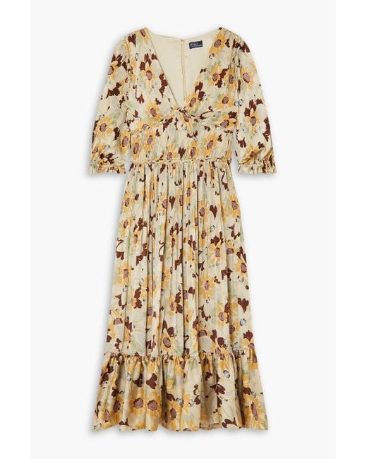 Polo Ralph Lauren Natural Ltiti Floral-print Plissé-crepe Midi Dress