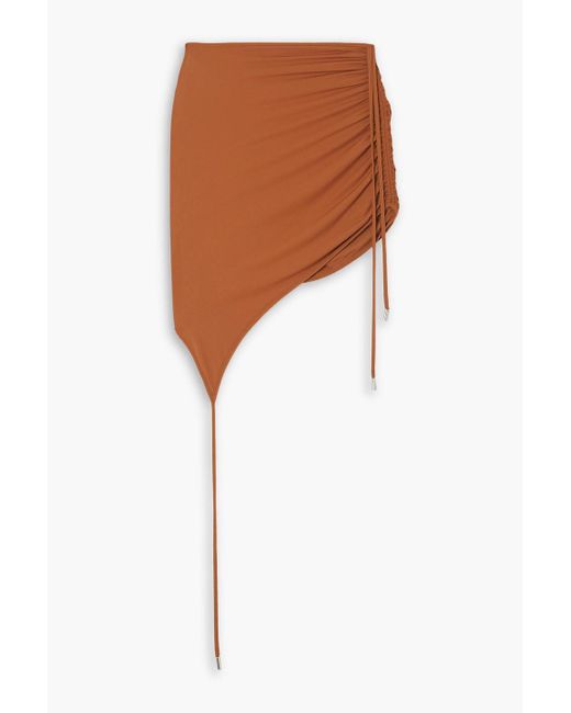 David Koma White Asymmetric Ruched Jersey Mini Skirt
