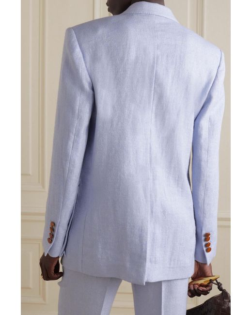 Brandon Maxwell Blue Ashland Oversized Herringbone Linen, Wool, Silk And Cashmere-blend Blazer