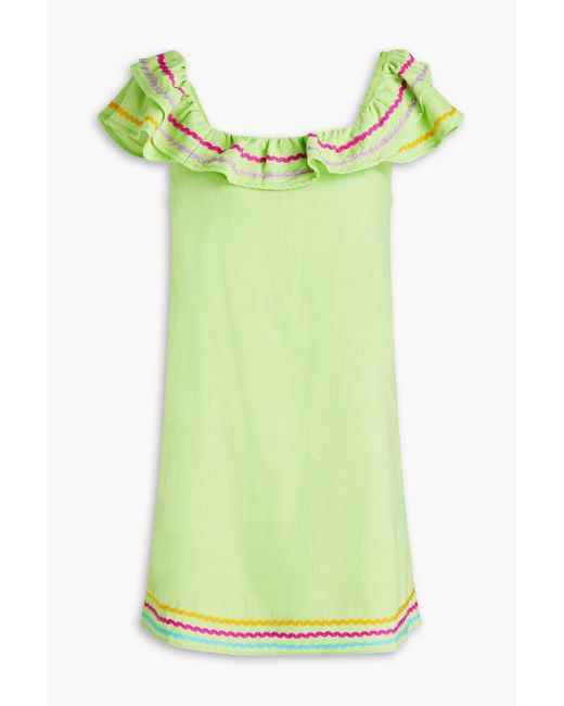 Olivia Rubin Green Tulip Ruffled Cotton And Linen-blend Mini Dress